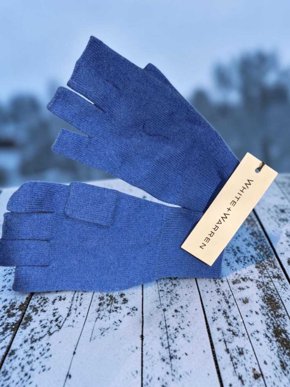 White + Warren 100% Cashmere Fingerless Gloves Admiral Blue New W/ Tags!!